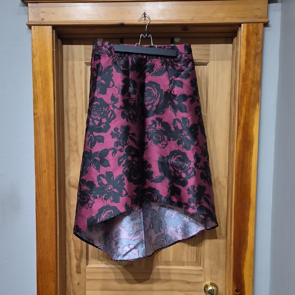 Maurices Burgundy and Black Floral Hi-Low Skirt